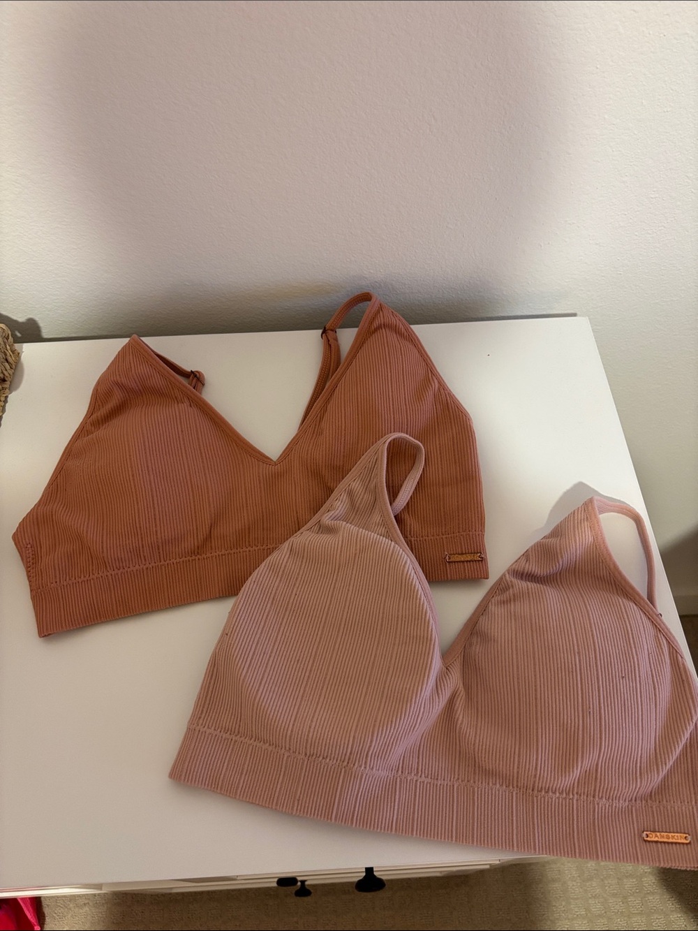 Seamless Ribbed Bralette - Pink & Rust
